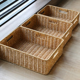 Classic rectangular storage box crafted from durable plastic rattan, ideal for accessories, toiletries, or kitchen items.